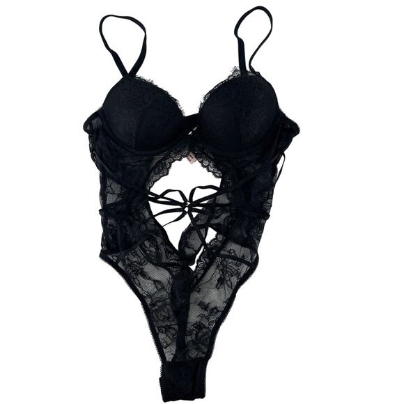 Victoria's Secret Rose Lace Strappy Teddy Bodysuit Size XS - Picture 3 of 11